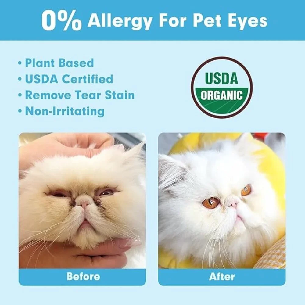 Hypoallergenic Eye Wipes for Dog & Cats, 100 Pcs Plant-Based Tear Stain Remover